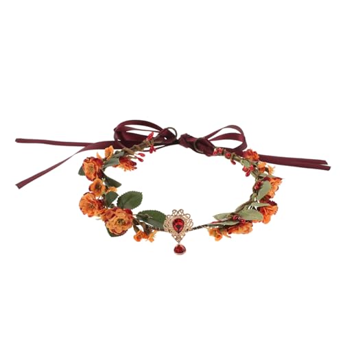 HEALEEP Rhinestone Blumenkranz Stirnband mit Lebensechten Blüten Flexibles Kopfband für Mädchen und Braut Handgefertigtes Elf Headpiece für Hochzeiten Partys und Renaissance Kostüme in von HEALEEP