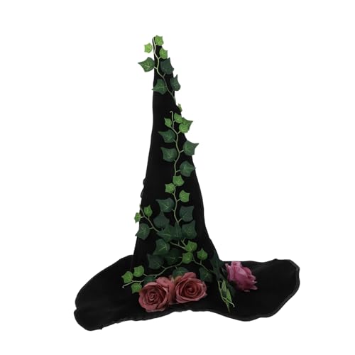 HEALEEP Schwarzer Damen Hexenhut Halloween Gothic Samt mit Rosenranken Spitz zulaufender Zauberer Hut für Kostümpartys Bequem und Langlebig als Erwachsenes Hexenkostüm Zubehör HEALEEP Schwarzer Damen Hexenhut Halloween Gothic Samt mit Rosenranken Spitz zulaufender Zauberer Hut für Kostümpartys Bequem und Langlebig als Erwachsenes Hexenkostüm Zubehör von HEALEEP