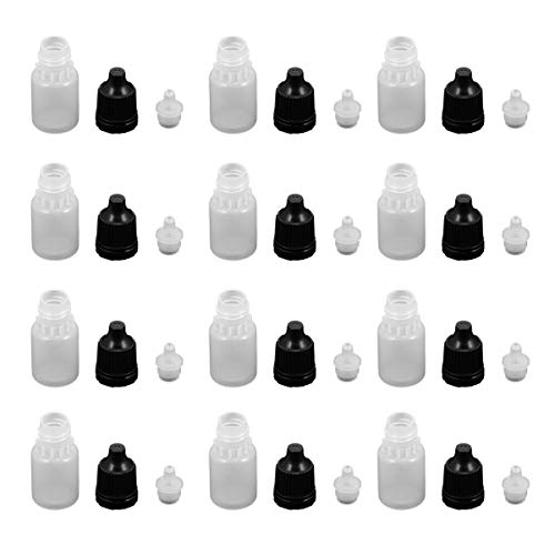 50 x 5 ml Kunststoff-Tropfflaschen, leere Applikator-Flasche, Quetschflasche, Augen-Flasche, Flüssigkeits-Tropfbehälter, mit Kappen, Trichter für Farbe, , Basteln, schwarz von HEALLILY