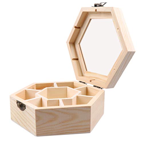 HEALLILY 1Pcs Holz Schmuckschatulle Schmuckbox Schmuckkasten Schmucketui Sechseckige Aufbewahrungsbox Geschenkbox Schmuckbehälter mit Deckel für Geburtstag Hochzeit Party Geschenk von HEALLILY