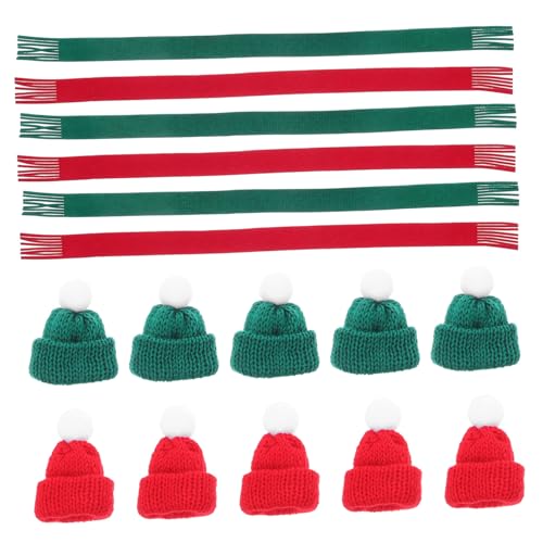HEALLILY 20stücke Mini-strickmützen-set Mit Schals Weihnachtsmützen Zum Basteln Puppenmützen Gestrickte Weihnachtsmannmützen Weinflaschenaufsätze Weihnachtsdekoration Diy-kreativität von HEALLILY