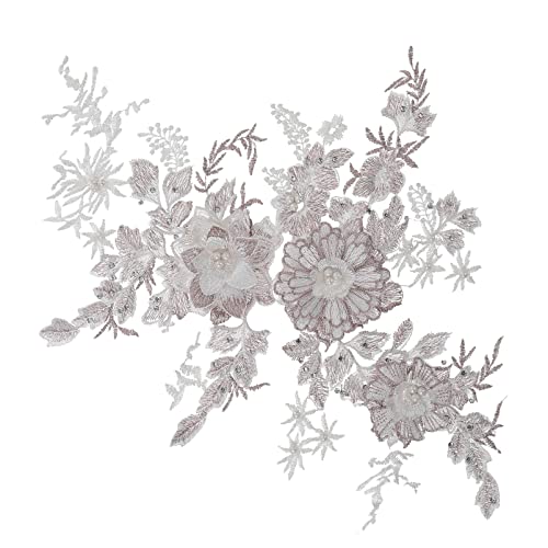 HEALLILY 3D-Blumenapplikation, Blumenstickerei, Blumenspitze, Nähapplikation, Halsausschnitt, für Cheongsam-Kleidung, Kleid, Weiß, 2 Stück von HEALLILY
