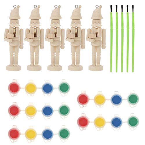 HEALLILY 5 Sätze Weihnachten Nussknacker Figuren Puppe Kinder DIY Holzfiguren zum Bemalen Basteln Holz Dekofigur mit Pigment Stifte Weihnachtsbaum Anhänger Ornamente Tischdeko Xmas Deko Geschenke von HEALLILY