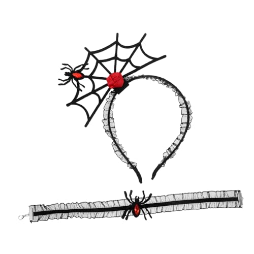 HEALLILY Halloween Deko Set Kostüm Haarschmuck Halloween Stirnband mit Choker Spinne Punk Kostüm Haarspangen Spinne Kopfschmuck für Party Schwarz Filztuch von HEALLILY