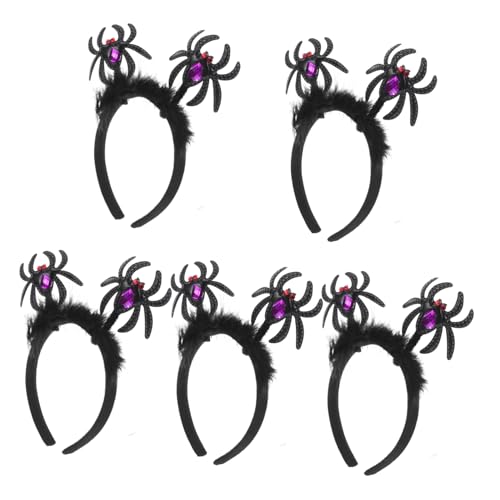 HEALLILY Halloween-Spinnen-Stirnband mit realistischen Spinnen und Federn, gruselige Haar-Accessoires für Maskerade, Party, Cosplay, Karneval, Kostüm, 5 Stück von HEALLILY