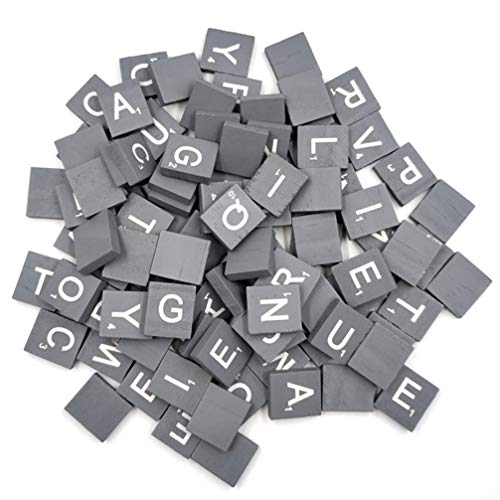 HEALLILY Holzbuchstaben Fliesen Alphabet Großbuchstaben für Kinder DIY Handwerk Anhänger Rechtschreibung Lernspielzeug 100 Stück (Grau) von HEALLILY