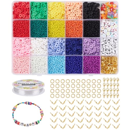 HEALSOPTHY 1 Satz Diy Perlen Set für Schmuckherstellung Farben Runde Kunststoffperlen Bastelmaterial für Armbänder und Dekoration für Projekte und von HEALSOPTHY