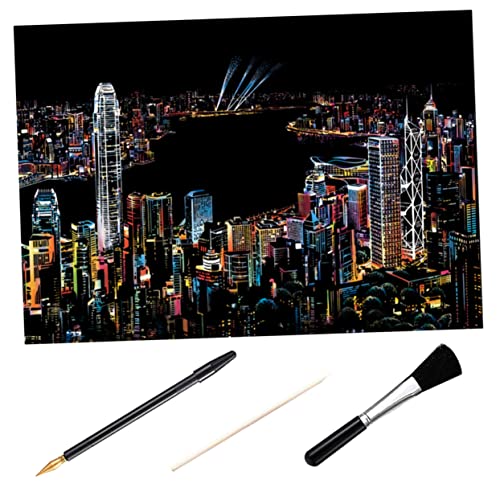 HEALSOPTHY 1 Satz Kratzbild bastelset bastelkasten zeichnen zubehör stift gold malerzubehör werkzeug Kratzpapiere für Notizen abkratzen Kratzmalerei Zeichenpapier kratzen Hölzern Black von HEALSOPTHY