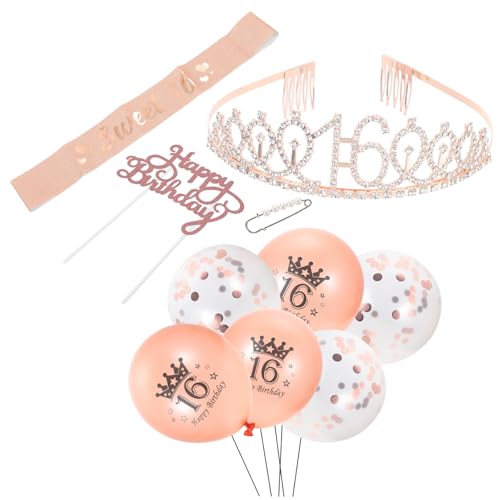 HEALSOPTHY 1 Satz Mädchengeburtstag Teiliges Roségold mit Krone und Schärpe für Festliche Dekoration Luftballons und Party Accessoires für Geburtstagsfeiern und Fotoshooting von HEALSOPTHY