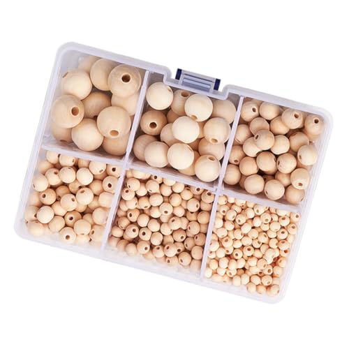 HEALSOPTHY 1 Schachtel Fächer Holzperlen Box Natürliche Runde Bastelperlen zum Auffädeln DIY Schmuck und Girlanden Vielseitig Einsetzbare Bastelperlen für Handwerk und Wohnkultur von HEALSOPTHY