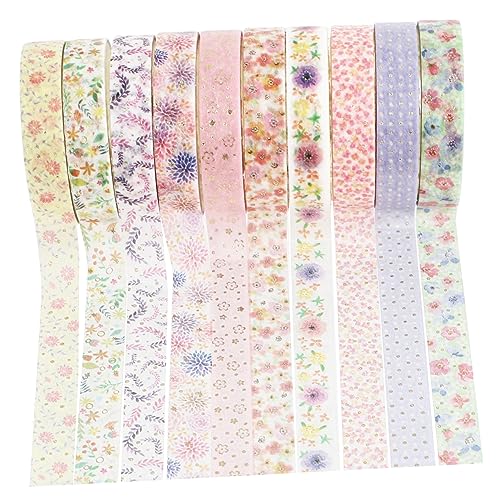 HEALSOPTHY 10 Rollen Washi Tape Set mit Heißpräge Blumenmuster für Scrapbooking und Journaling Dekoratives Klebeband für DIY Projekte Einfach zu Verwenden und Rückstandsfrei von HEALSOPTHY