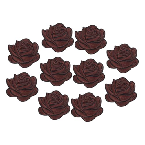 HEALSOPTHY 10 Stück Blumenstickstätte Jacke bestickte Aufnäher bestickten Aufnäher aufnähen T-Shirt-Aufnäher Jackenflicken gestickte Aufnäher nähen Rosenflecken aufnähen Polyester Coffee von HEALSOPTHY