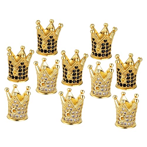 HEALSOPTHY 10 Stück Krone Perlen Schmuck Bastelzubehör DIY Bastelperlen für Armbänder und Goldene und Schwarze Zirkonia für Handwerk von HEALSOPTHY