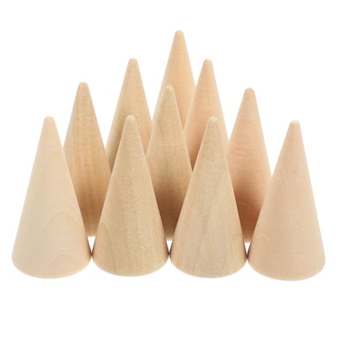HEALSOPTHY 10 Stück Unbemalte Holzkegel DIY Bastelzubehör für Schmuckständer Holz zum Bemalen Ringschmuck Organizer Naturbelassenes Holz für Kreative Handwerksprojekte von HEALSOPTHY