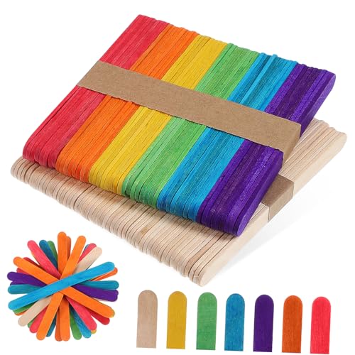 HEALSOPTHY 100 Stück Bunte Holzstäbchen zum Basteln Naturfarbene Farbige DIY Holzstäbe für Kunst Malen Handwerk Kreative Projekte Holzstäbe für Bastelarbeiten und Heimdekoration von HEALSOPTHY