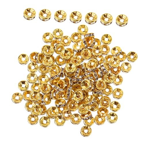 HEALSOPTHY 100 Stück Goldene Spacer Perlen mit Funkelnden Strasssteinen Große Lochperlen für Armbänder Vielseitige Schmuckperlen für Halsketten zum Basteln und DIY Schmuckdesign von HEALSOPTHY