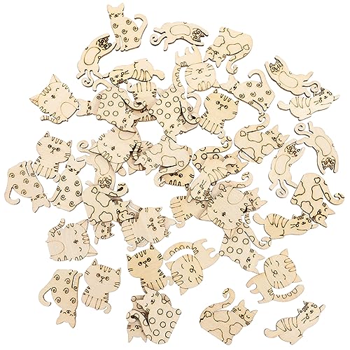 HEALSOPTHY 100 Stück Katzenförmige Holzscheiben Unbearbeitet DIY Basteln Holzchips Für Kreative Malerei Und Dekoration von HEALSOPTHY