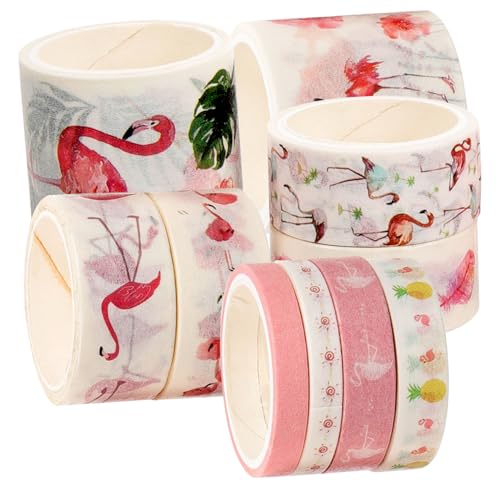 HEALSOPTHY 10Rollen Vintage Washi Tape Flamingo Dekoratives Klebeband für DIY Projekte Scrapbooking Journaling und Bastelarbeiten Langlebig und Leicht Abziehbar von HEALSOPTHY