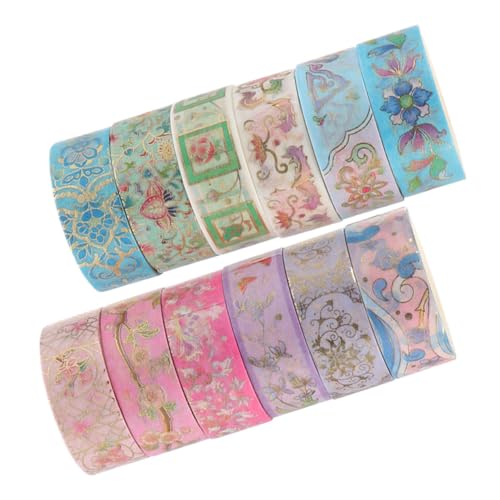 HEALSOPTHY 12 Rollen Heißpräge-washi-tape Aufkleber Zum Basteln Klebeband Für Die Tagebuchdekoration Dekorative Papierbänder Washi-gold-stempelband Mehrzweck-washi-tape Japanisches Papier von HEALSOPTHY