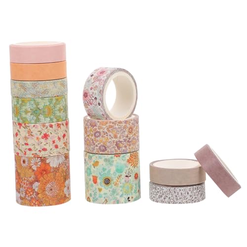 HEALSOPTHY 12 Rollen Washi-Tape-Set Geburtstag alle farbig Blume Streifen party decoration geschenkverpackung aufkleber Washi-Tape im frischen Stil Washi-Klebeband selber machen Papier von HEALSOPTHY