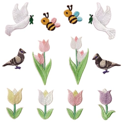 HEALSOPTHY 12 Stück Teiliges Bestickte Aufnäher Cartoon Vogel Selbstklebend Aufbügeln Strapazierfähige Stoffflicken für DIY Kleidung Jacken Taschen Hüte Praktische Reparatur und Dekoration von HEALSOPTHY