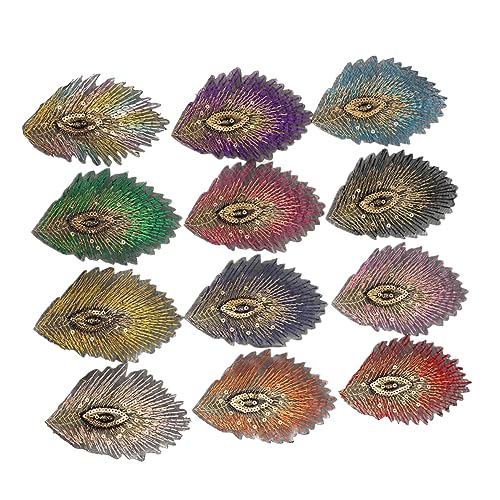 HEALSOPTHY 12 Stück Teiliges Bunte Pailletten Pfauenfeder Stoffaufnäher DIY Kleidung Patch zum Aufnähen Bestickte Applikationen für Kleidung Taschen Bastelprojekte Dekorative Textil Deko von HEALSOPTHY