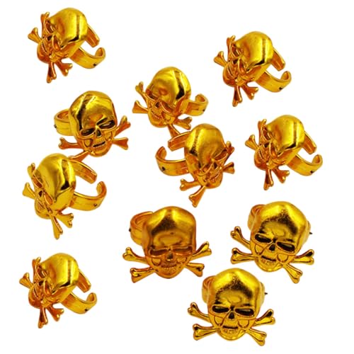 HEALSOPTHY 12 Stück Teiliges Goldene Piratenringe mit Verstellbare Piraten Deko für Halloween Party Piratenkostüm Zubehör Mitgebsel für Jungen und Mädchen von HEALSOPTHY