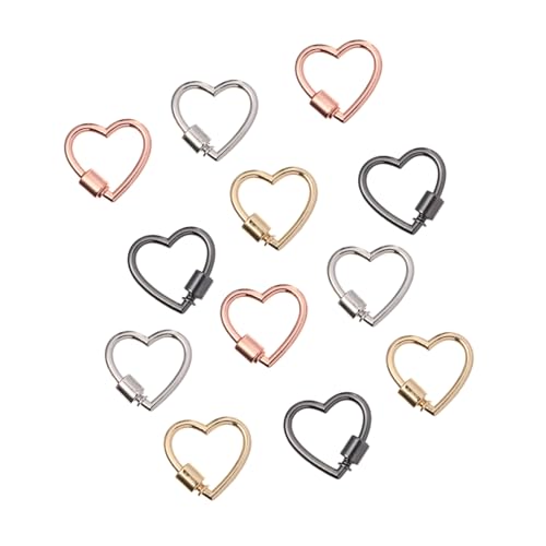 HEALSOPTHY 12 Stück Teiliges Herzförmige Schlüsselringe aus Legierung Stabile DIY Anhänger für Schlüsselhalter Schmuck und Taschen Vintage Farbmix Gold Weiß Roségold Schwarz Robust und von HEALSOPTHY