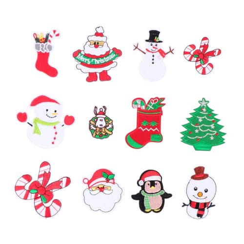HEALSOPTHY 12 Stück Teiliges Weihnachts Stickapplikationen Bestickte Bügelaufnäher für Kleidung DIY Patches zum Aufnähen und Aufbügeln Weihnachtsmotive zum Reparieren und Dekorieren von von HEALSOPTHY