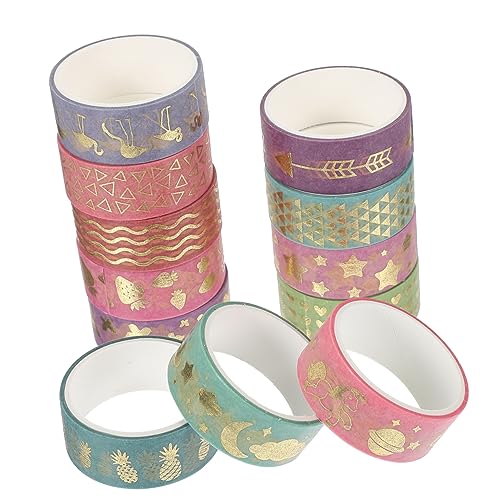 HEALSOPTHY 12Stücke Goldfolien Washi Tape DIY Dekorative Klebebänder für Scrapbooking Kunsthandwerk und Geschenkverpackungen pro Leicht Abziehbar Rückstände von HEALSOPTHY