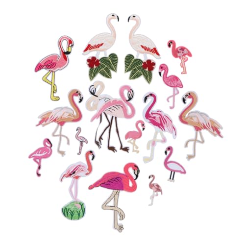 HEALSOPTHY 16 Stück Teiliges Flamingo Bügelbild Set Hochwertiger Computerstickerei Strapazierfähige Aufnähapplikationen zum Aufbügeln und Reparieren von Kleidung für DIY Kleidung Jacken von HEALSOPTHY