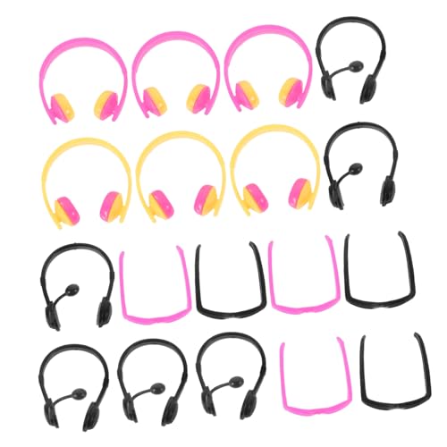 HEALSOPTHY 18 Stück Mini-Simulationskopfhörer Mädchen Sonnenbrillen für Puppen Zubehör für wiedergeborene Babypuppen Kleid Miniatur Puppe Mini-Brille Puppenkostümzubehör Puppenbrille Plastik von HEALSOPTHY