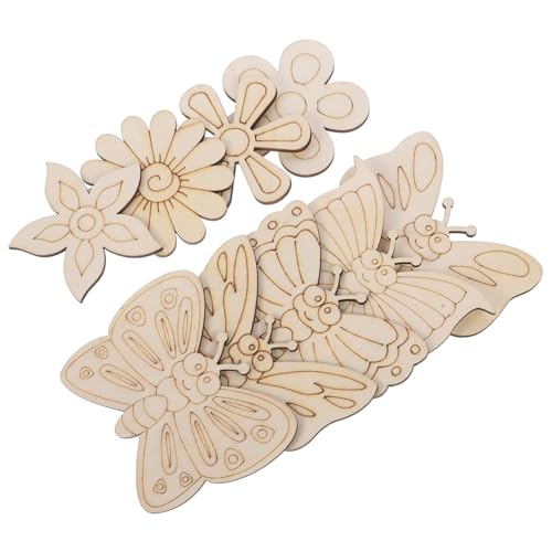 HEALSOPTHY 18 Stück Teiliges Naturbelassene Holzscheiben mit Schmetterlings Blumenmotiven Unbehandelte DIY holzverzierungen zum Bemalen und Basteln Sichere Holzdeko für Kreative von HEALSOPTHY