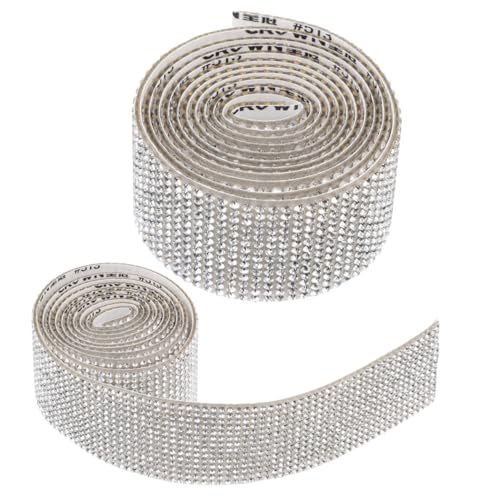 HEALSOPTHY 2 Rollen Selbstklebendes Strassband DIY Dekorationsband Silber Reihen Breit für Geschenkverpackung Handwerk Hochzeit Feier von HEALSOPTHY