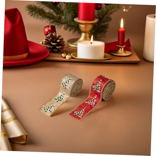 HEALSOPTHY 2 Rollen Weihnachtsband zum Basteln mit Drahtkante Festliches Weihnachtsband mit Klassischen Weihnachtsbaum Glitzermotiven Formbar für Kränze Schleifen Geschenkverpackung und von HEALSOPTHY