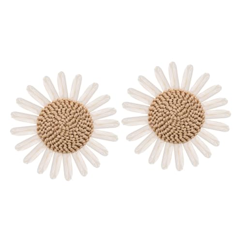 HEALSOPTHY 2 STÜCK Handgefertigte Sonnenblumen Blumen Deko aus Gewebtem Material DIY Schuh und Kleidungszubehör Leichte Langlebige Applikationen für Schuhe Hüte und Kleidung Beige und von HEALSOPTHY