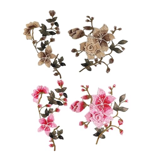 HEALSOPTHY 2 Sätze Bestickte Blumen Applikationen zum Aufnähen Spitzenartige Nähzubehör Patches in Braun und Rosa Dekorative Stoffflicken für Kleidung DIY Handarbeiten für Hosen Pullover von HEALSOPTHY