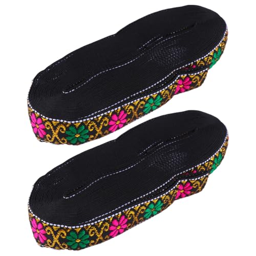 HEALSOPTHY 2 Stück Ethno stil Bestickte Gardinen spitze Breit Schwarzes Jacquardband mit Blumenmuster Vielseitiges DIY trim für Vorhang Kleidung und Dekoration von HEALSOPTHY