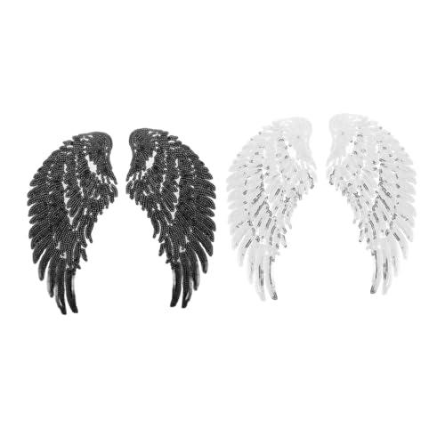 HEALSOPTHY 2 Stück Pailletten Flügel Applikationen Schwarz Silber zum Aufnähen DIY Kleidung Dekor für Party und Alltag Feine Stickerei Vielseitig für Kleidung Reparatur und Bastelarbeiten von HEALSOPTHY