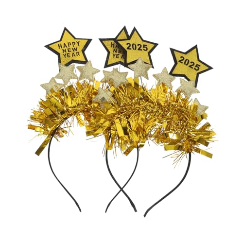 HEALSOPTHY 2 Stück Teiliges Neujahrs Haarreif Goldfarben mit Happy Year Schriftzug Festlicher Kopfschmuck für Silvester Karneval und Party Leichtes Dekoratives Haarband für Damen und Herren von HEALSOPTHY