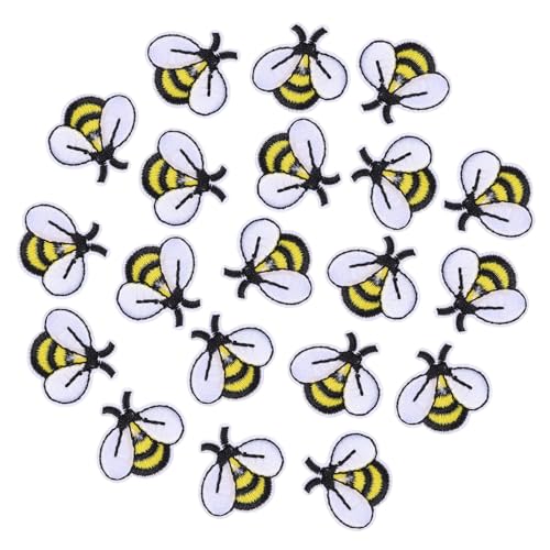HEALSOPTHY 20 Stück Cartoon Bienen Stoffpatches mit Besticktem Design zum Aufnähen oder Aufbügeln Selbstklebend mit Hot Melt Sticker Rückseite für Kleidung Taschen und DIY Dekoration von HEALSOPTHY