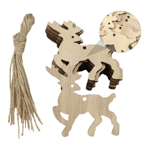HEALSOPTHY 20 Stück Teiliges Holzornament Elch DIY Hohlfigur Weihnachtsdeko Bastelanhänger Holzanhänger zum Bemalen und Aufhängen Festliche Christbaumschmuck Dekoration von HEALSOPTHY
