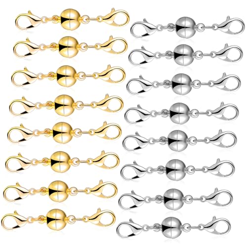 HEALSOPTHY 20 Stück Teiliges Magnetverschluss Doppelte Verriegelnde Schmuckverbinder Stabile Kettenverschlüsse in Gold und Silber für Halsketten und Armbänder DIY Schmuckherstellung von HEALSOPTHY