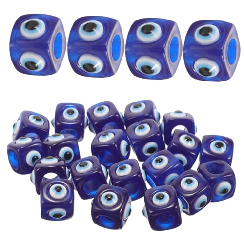 HEALSOPTHY 20 Stück Teiliges Resin Augen Perlen in Würfelform Blaue DIY Schmuckperlen mit Böser Blick Muster Langlebig und Hautfreundlich für Armbänder und Halsketten Bastelbedarf für von HEALSOPTHY