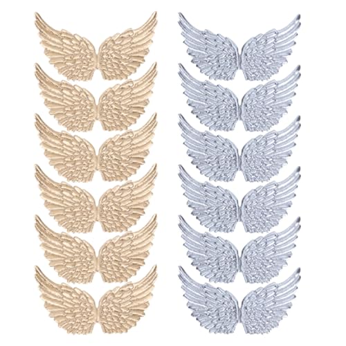 HEALSOPTHY 24 Stück Teiliges Angel Wing Patches aus Silbernen und Goldenen Flügelapplikationen Leichte DIY Textilaufnäher für Kleidung Taschen Rucksäcke und Partydekorationen von HEALSOPTHY