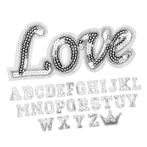 HEALSOPTHY 28 Stück Teiliges Gestickter Buchstaben Patches zum Aufbügeln Silberne Applikationen mit Kronenmotiv Selbstklebend für Textilien für Rucksäcke Kleidung DIY Bastelarbeiten und von HEALSOPTHY