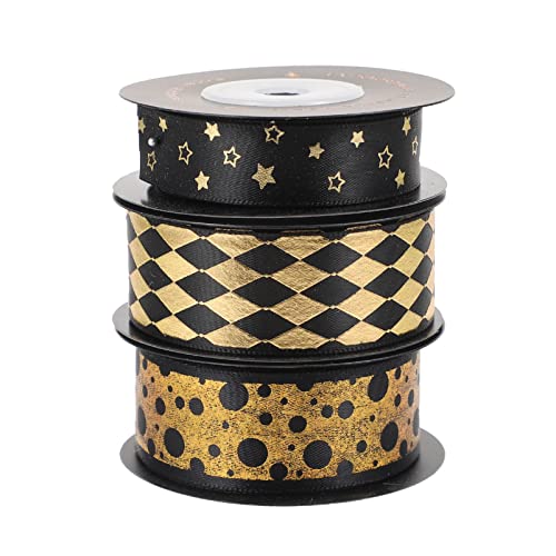 HEALSOPTHY 3 Rollen Geschenkband Hochwertige Schwarze Polyester Verpackungsbänder für Blumensträuße und Geburtstagsfeiern mit Einzigartigem Bronziertem Design für Festliche Anlässe HEALSOPTHY 3 Rollen Geschenkband Hochwertige Schwarze Polyester Verpackungsbänder für Blumensträuße und Geburtstagsfeiern mit Einzigartigem Bronziertem Design für Festliche Anlässe von HEALSOPTHY