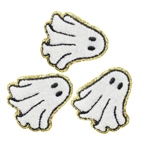 HEALSOPTHY 3 Stück Bügelflicken Ghost Applikationen Weiß Halloween Patches Stickerei Waschbar Für Kleidung Jeans Jacken Schuhe DIY Textil Zubehör von HEALSOPTHY