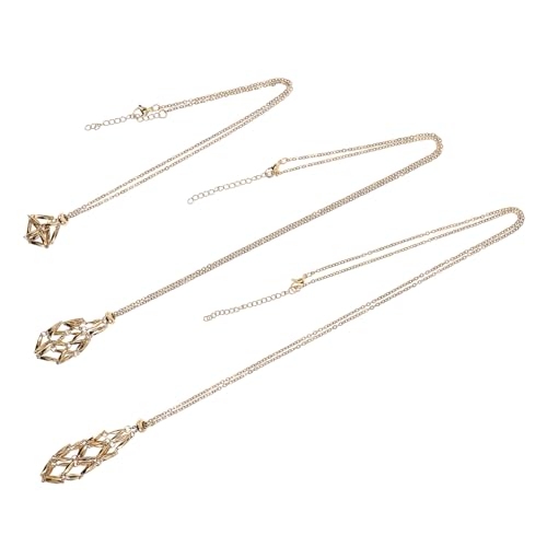 HEALSOPTHY 3 Stück Teiliges Kristall Käfig Halsketten Verstellbar Leerer Edelsteinhalter Geflochtenes Netzdesign DIY Schmuckanhänger für Damen und Herren Langlebig und Modisch von HEALSOPTHY