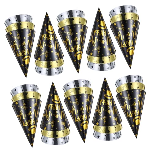 HEALSOPTHY 30 Stück Teiliges Happy Year Partyhüte aus Papier Bunte Kegelhüte in Schwarz Gold Silber für Erwachsene Festliche Neujahrsdekoration und Partyzubehör HEALSOPTHY 30 Stück Teiliges Happy Year Partyhüte aus Papier Bunte Kegelhüte in Schwarz Gold Silber für Erwachsene Festliche Neujahrsdekoration und Partyzubehör von HEALSOPTHY